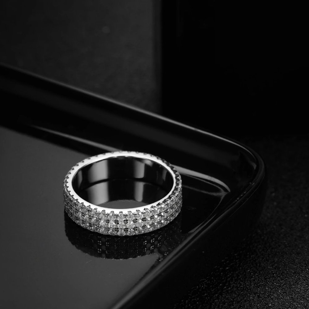 Certified 1.5 mm Moissanite Diamond Three Row Pave Full Eternity Band Ring NEW - Picture 4 of 12